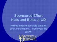 Sponsored Effort Nuts and Bolts at UD