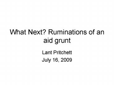 What Next Ruminations of an aid grunt