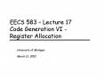 EECS 583 Lecture 17 Code Generation VI Register Allocation PowerPoint PPT Presentation