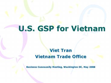 U'S' GSP for Vietnam