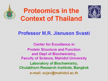 Proteomics in the Context of Thailand
