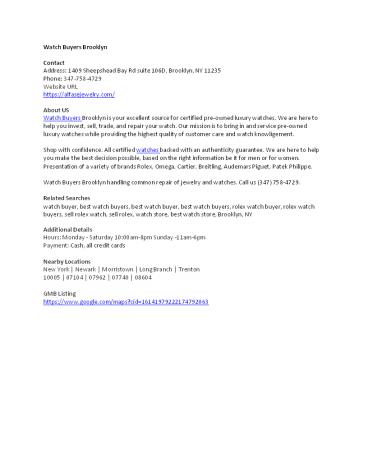 Watch Buyers Brooklyn