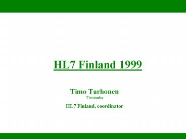 HL7 Finland 1999