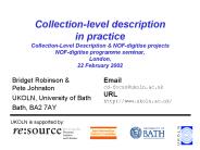 Collection-level description in practice Collection-Level Description