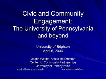 Civic and Community Engagement: The University of Pennsylvania and beyond