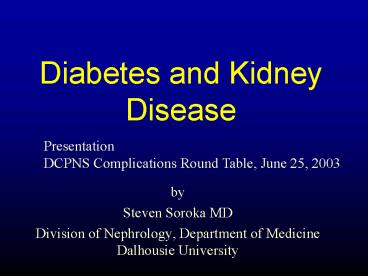 Diabetes and Kidney Disease