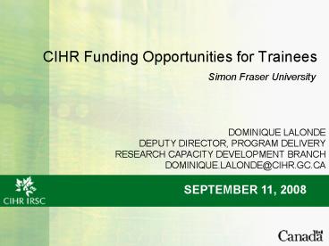 CIHR Funding Opportunities for Trainees