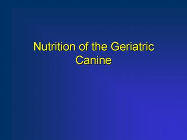 Nutrition of the Geriatric Canine