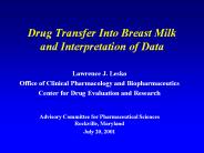Drug Transfer Into Breast Milk and Interpretation of Data