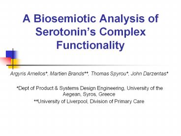 A Biosemiotic Analysis of Serotonin