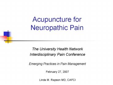 Acupuncture for Neuropathic Pain