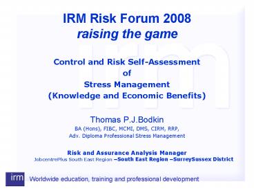 Control and Risk SelfAssessment