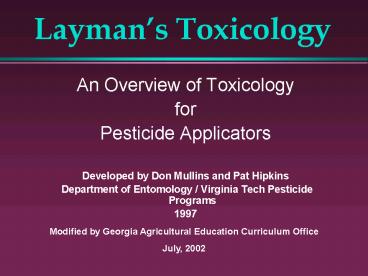 Laymans Toxicology