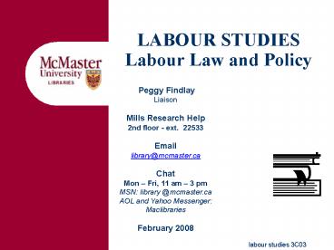 LABOUR STUDIES Labour Law and Policy