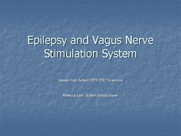Epilepsy and Vagus Nerve Stimulation System