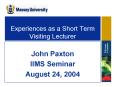 Experiences as a Short Term Visiting Lecturer PowerPoint PPT Presentation