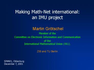 Making MathNet international: an IMU project