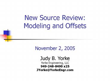 New Source Review: Modeling and Offsets