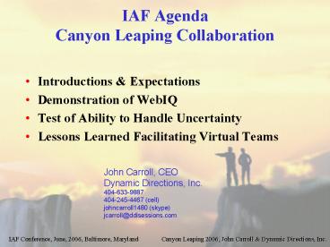 IAF Agenda Canyon Leaping Collaboration