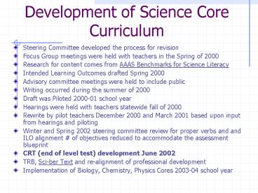 Development of Science Core Curriculum