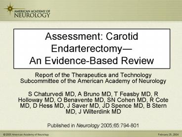 Assessment: Carotid Endarterectomy An EvidenceBased Review