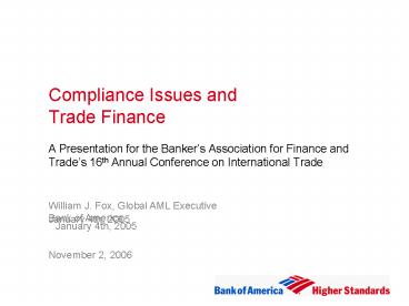 Compliance Issues and Trade Finance