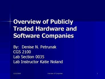 Overview of Publicly Traded Hardware and Software Companies