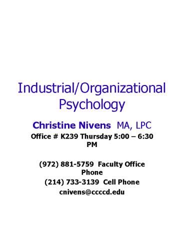 IndustrialOrganizational Psychology