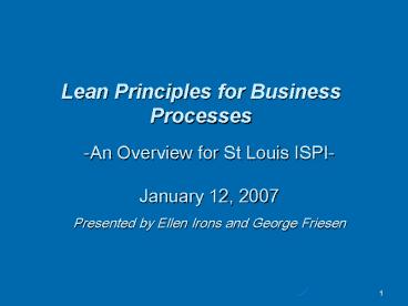 Lean Principles for Business Processes