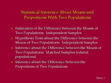 Statistical Inference About Means and Proportions With Two Populations