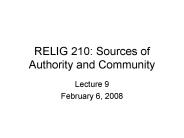 RELIG 210: Sources of Authority and Community
