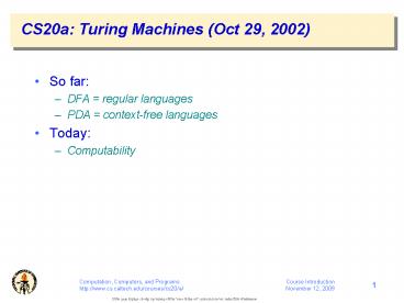 Computation, Computers, and Programs Course Introduction
