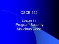 CSCE 522 Lecture 11 Program Security Malicious Code PowerPoint PPT Presentation
