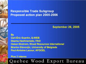 Responsible Trade Subgroup Proposed action plan 20052006