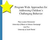 Program Wide Approaches for Addressing Children