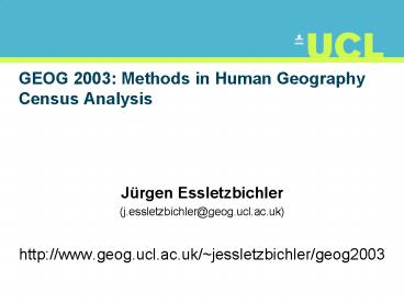 GEOG 2003: Methods in Human Geography Census Analysis