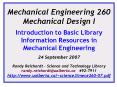 Mechanical Engineering 260 Mechanical Design I Introduction to Basic Library Information Resources i PowerPoint PPT Presentation