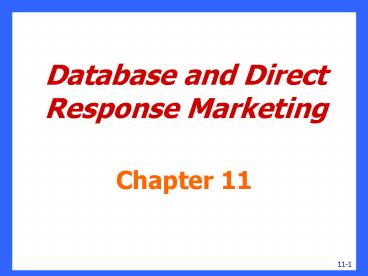 Database and Direct Response Marketing
