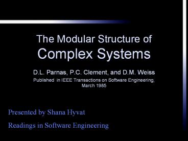 The Modular Structure of Complex Systems presentation | free to download