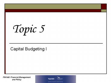 Capital Budgeting I
