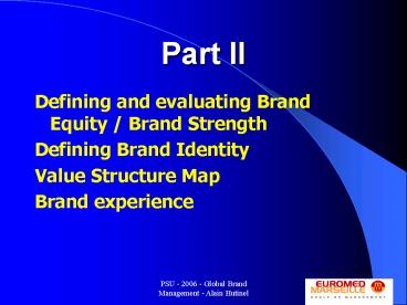 Defining and evaluating Brand Equity / Brand Strength