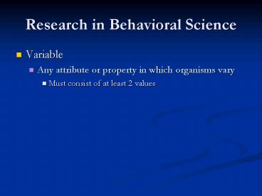 Research in Behavioral Science
