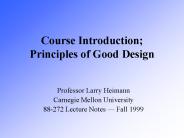Course Introduction; Principles of Good Design