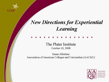 New Directions for Experiential Learning