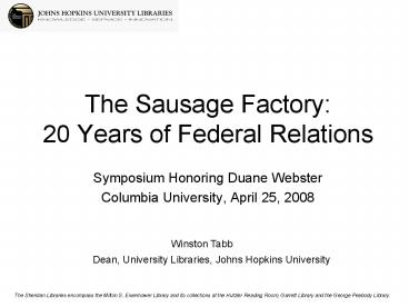 The Sausage Factory: 20 Years of Federal Relations