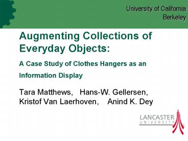 Augmenting Collections of Everyday Objects: A Case Study of Clothes Hangers as an Information Displa Augmenting Collections of Everyday Objects: A Case Study of Clothes Hangers as an Information Displa