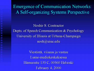 Emergence of Communication Networks: A Selforganizing Systems Perspective