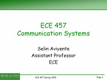 ECE 457 Communication Systems