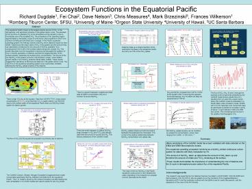 Ecosystem Functions in the Equatorial Pacific