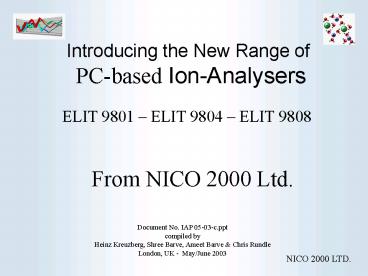 Introducing the New Range of PCbased IonAnalysers